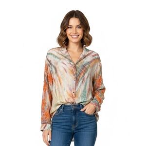 Sandro Paris Multicolor Silk Blouse with Beaded Embellishments – Size 2